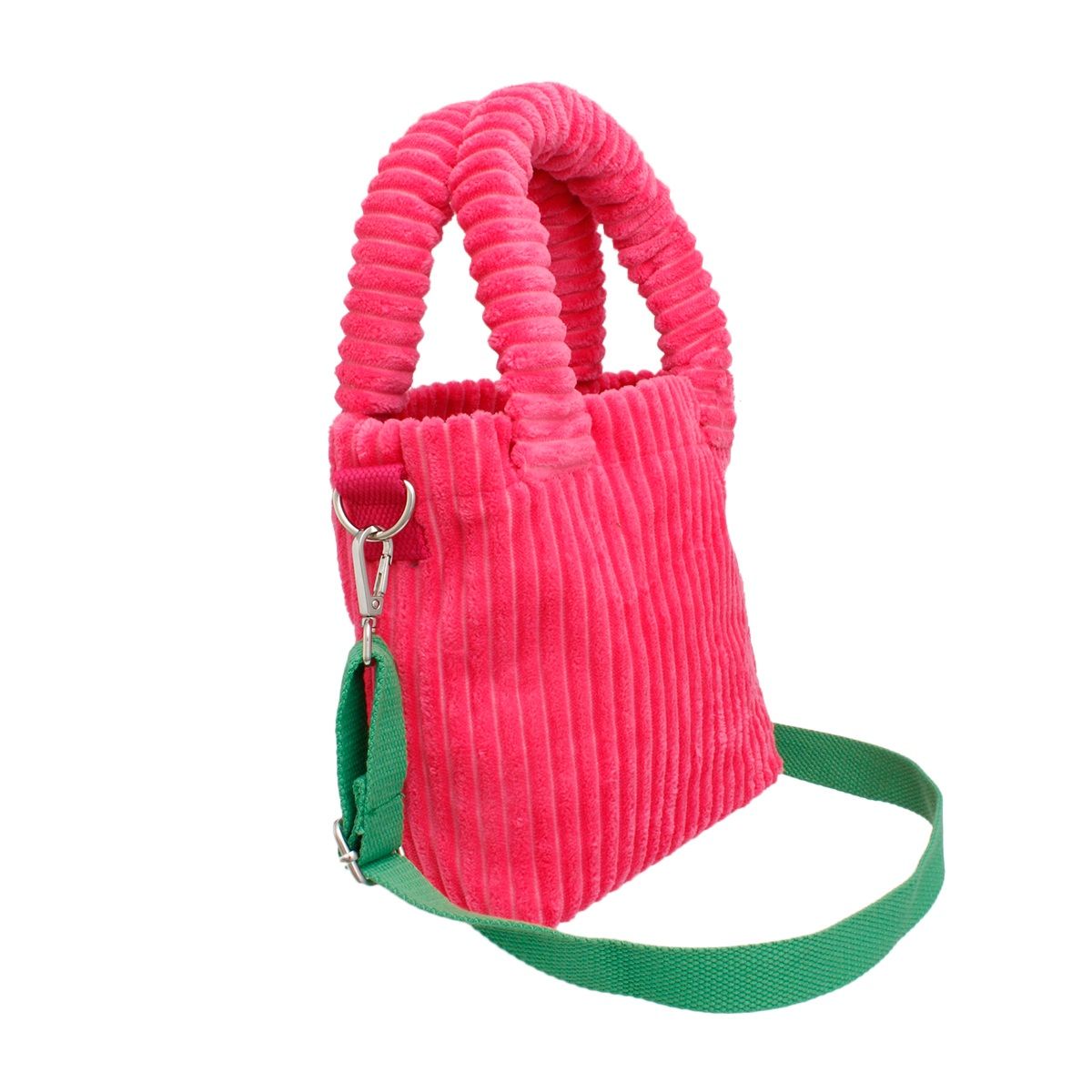 AKA Pink Corduroy Small Tote Green Strap Handbag