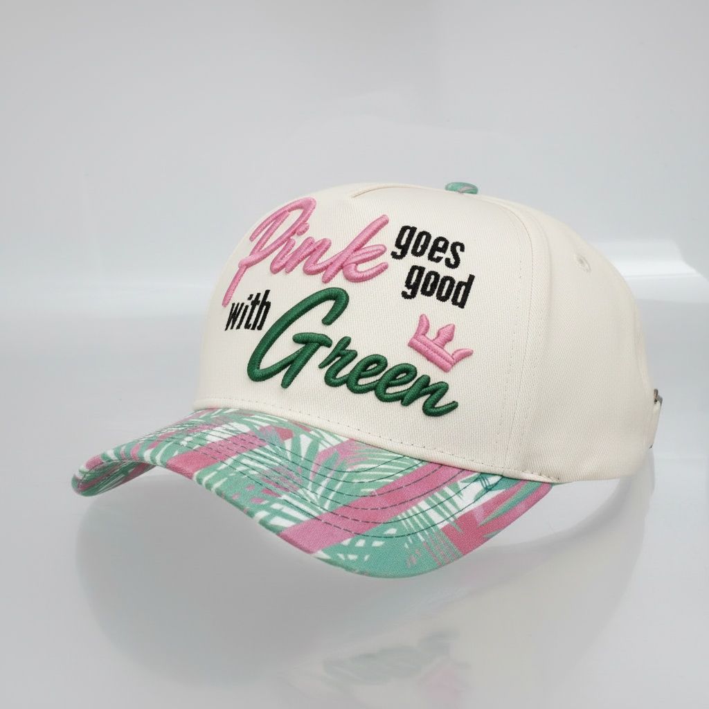 Pink Goes Good with Green Baseball Cap
