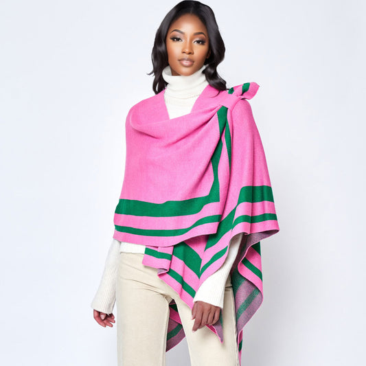 Pink Green Shoulder Ruana