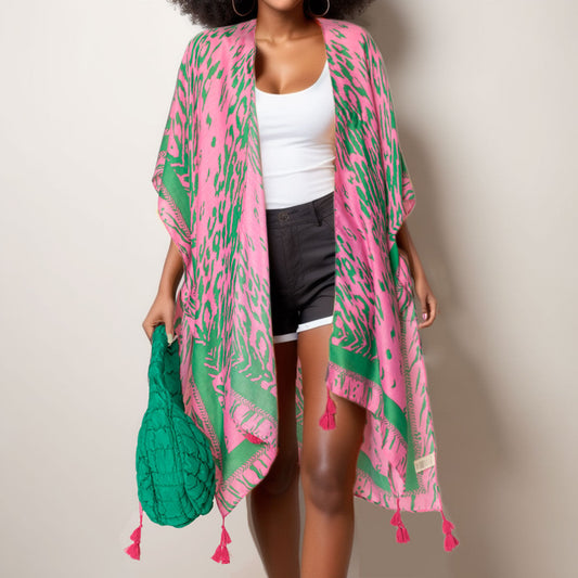 Kimono Animal Print Pink and Green for Women