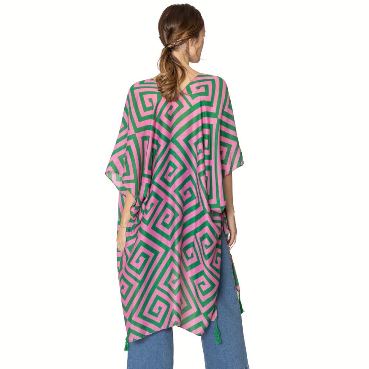 Kimono Grecian Print Pink and Green for Women