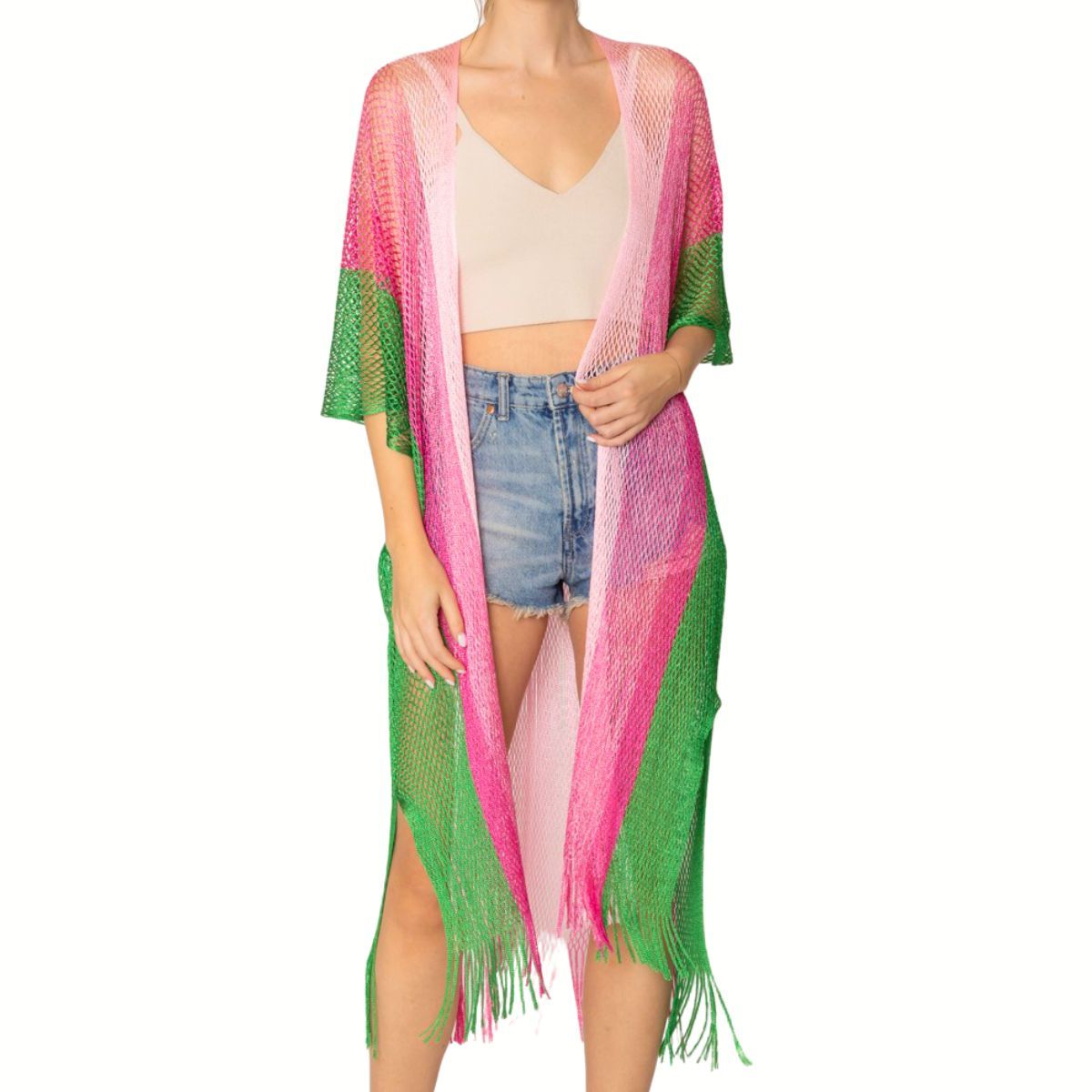 Kimono Lurex Stripe Pink and Green for Women