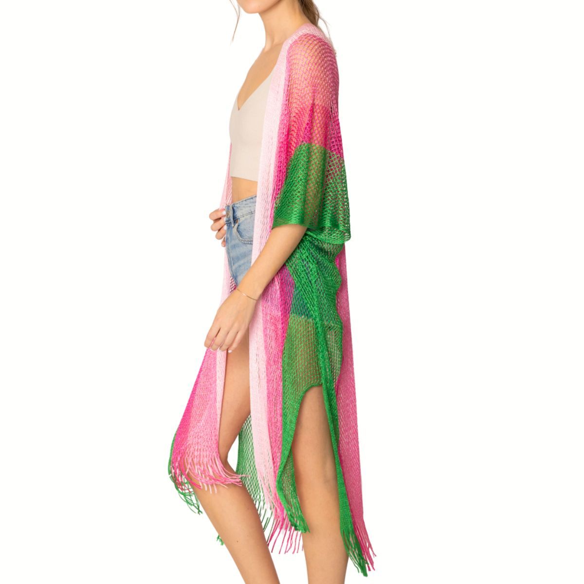 Kimono Lurex Stripe Pink and Green for Women