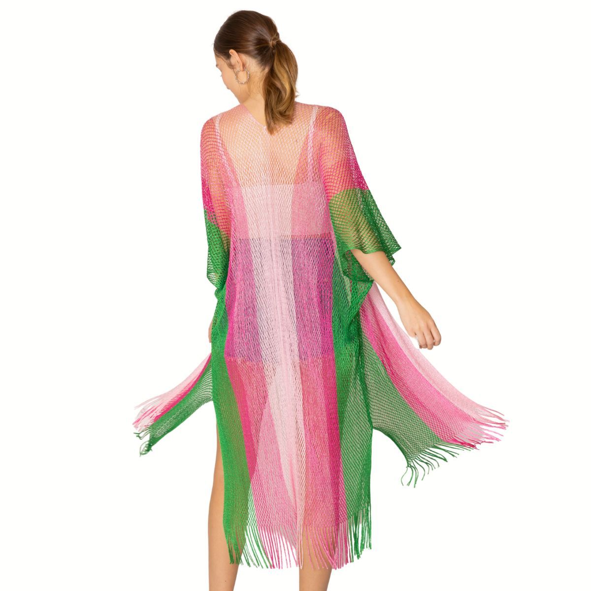 Kimono Lurex Stripe Pink and Green for Women