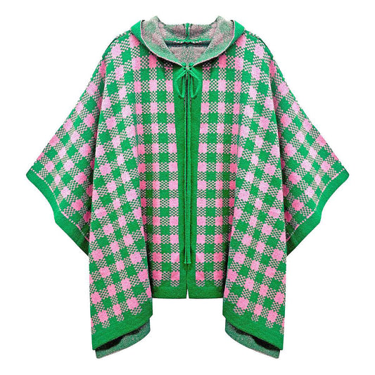 AKA Sorority Checkered Knit Pink and Green Cape