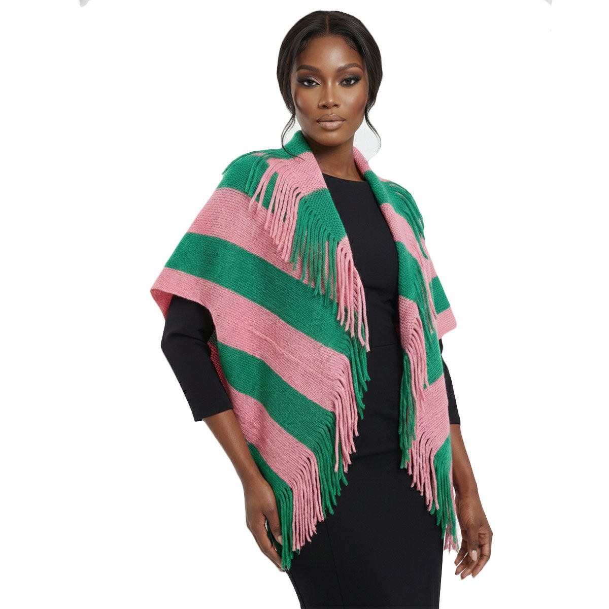 AKA Pink and Green Stripe Fringe Cocoon Top