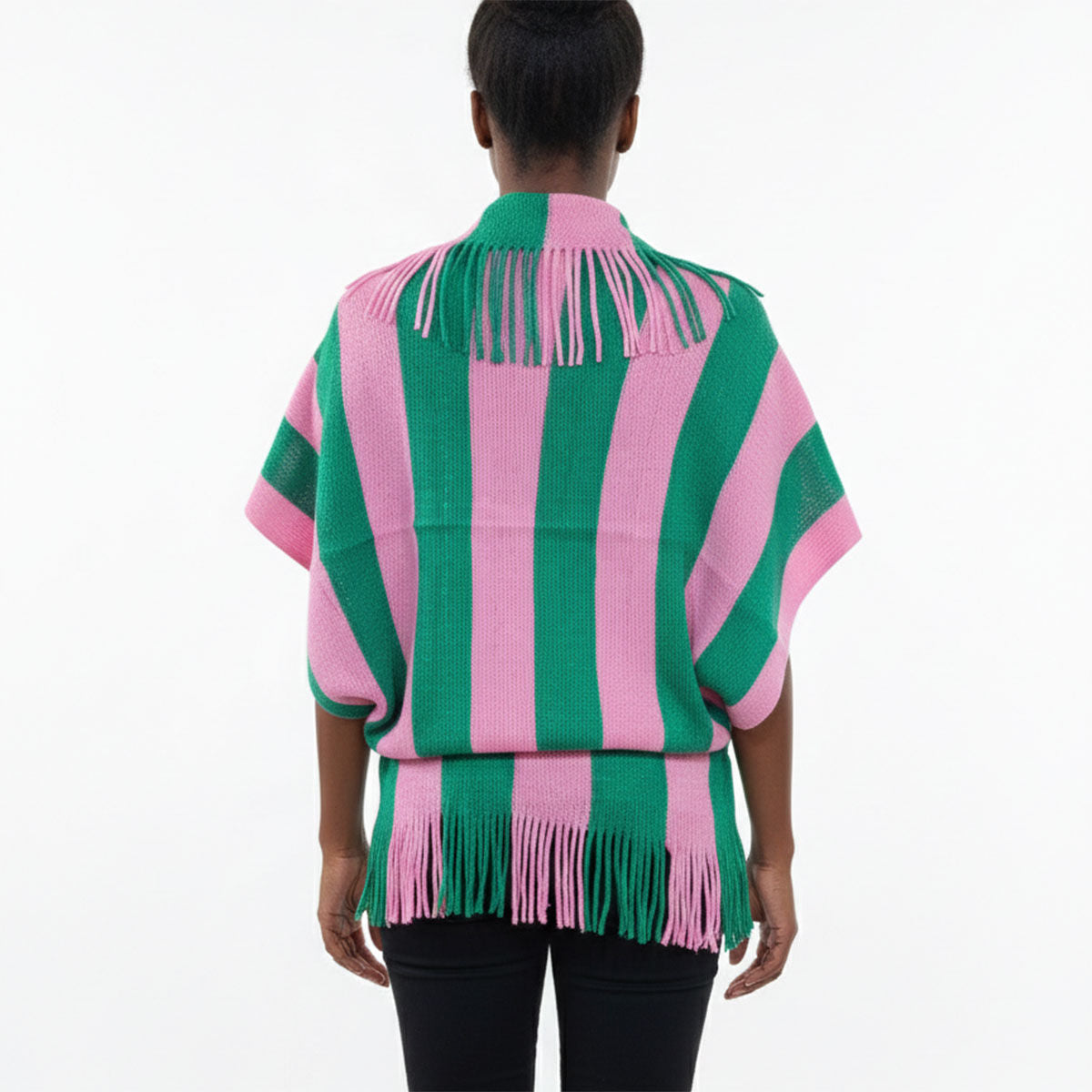 AKA Pink and Green Stripe Fringe Cocoon Top