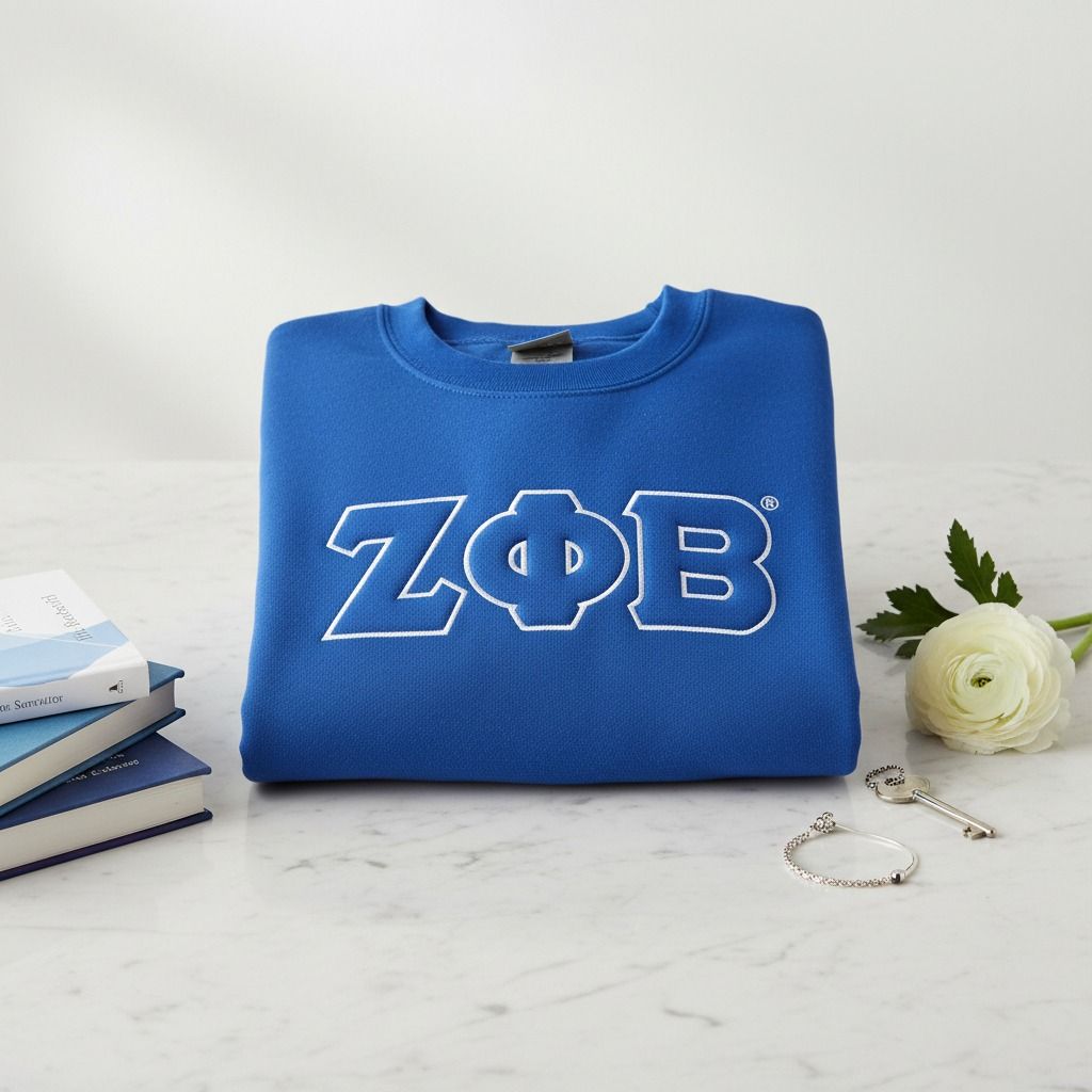 ZPB Greek Gear M Blue Embroidered Crew Sweatshirt