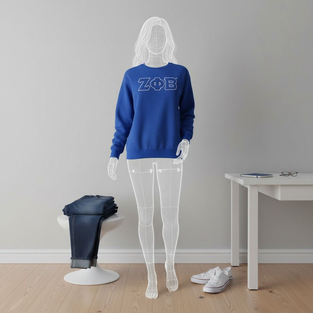 ZPB Greek Gear XL Blue Embroidered Crew Sweatshirt