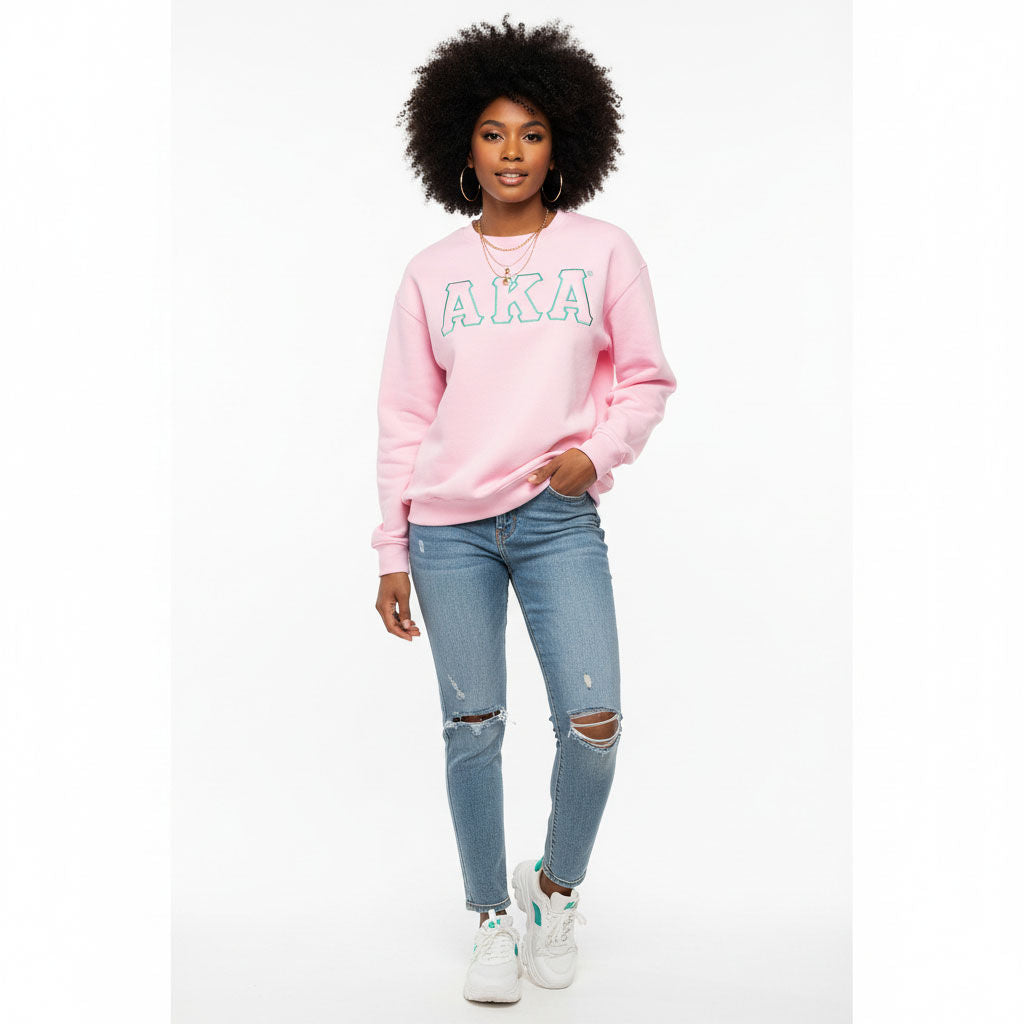 AKA Greek Gear L Pink Embroidered Crew Sweatshirt