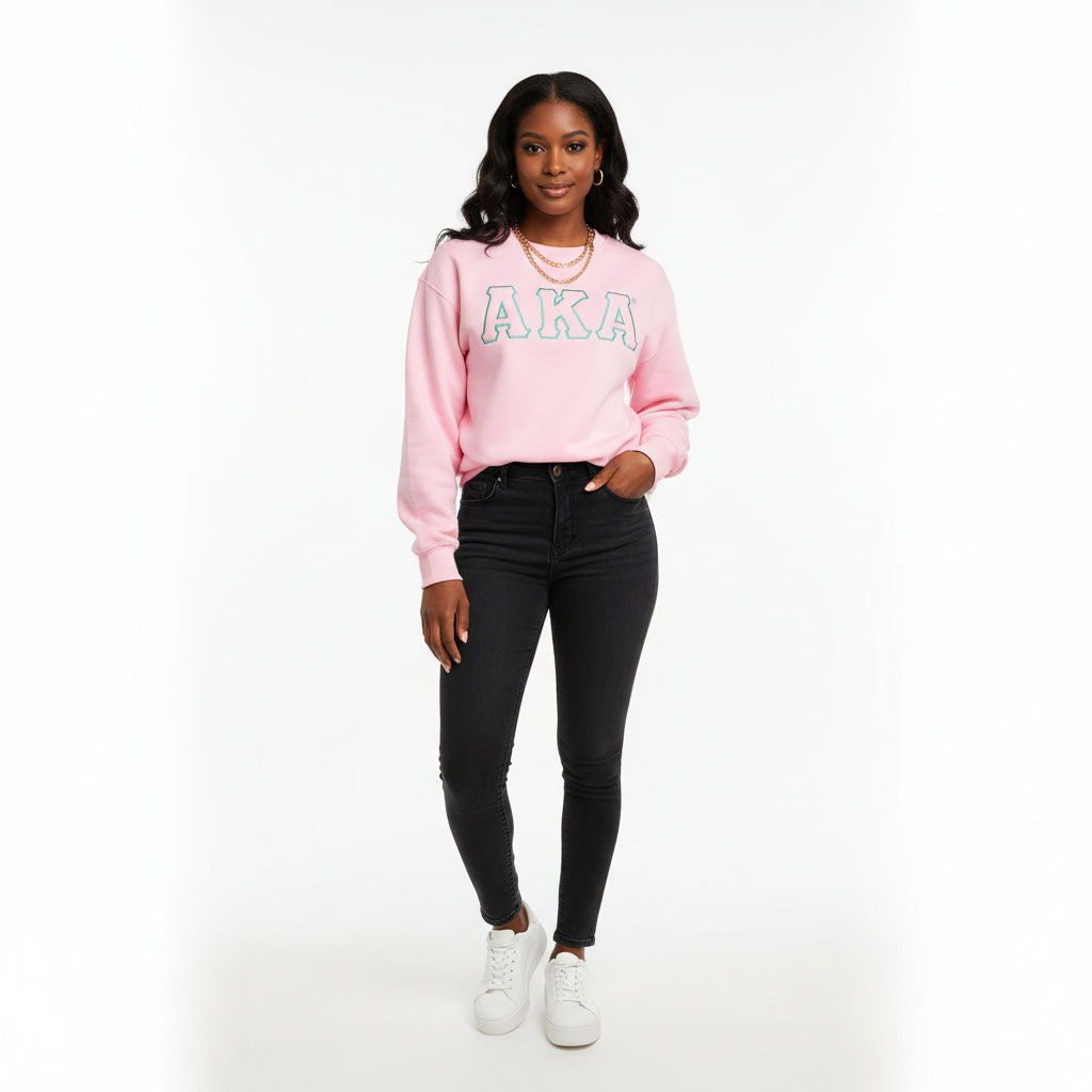 AKA Greek Gear L Pink Embroidered Crew Sweatshirt