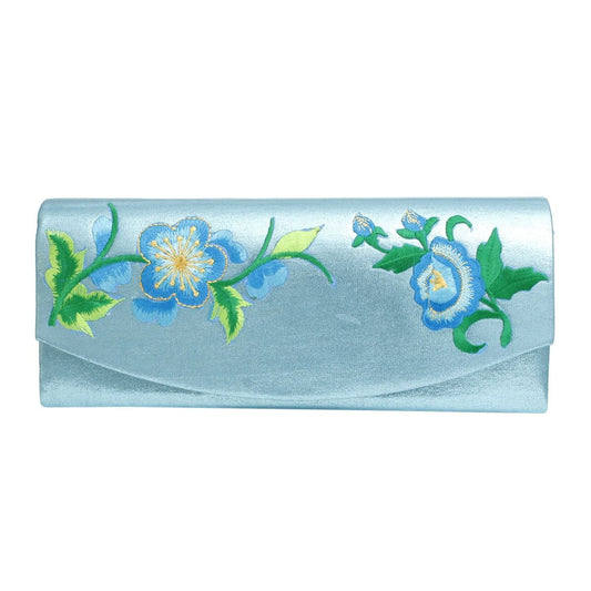 Evening Clutch Aqua Floral Long Envelope Bag Women