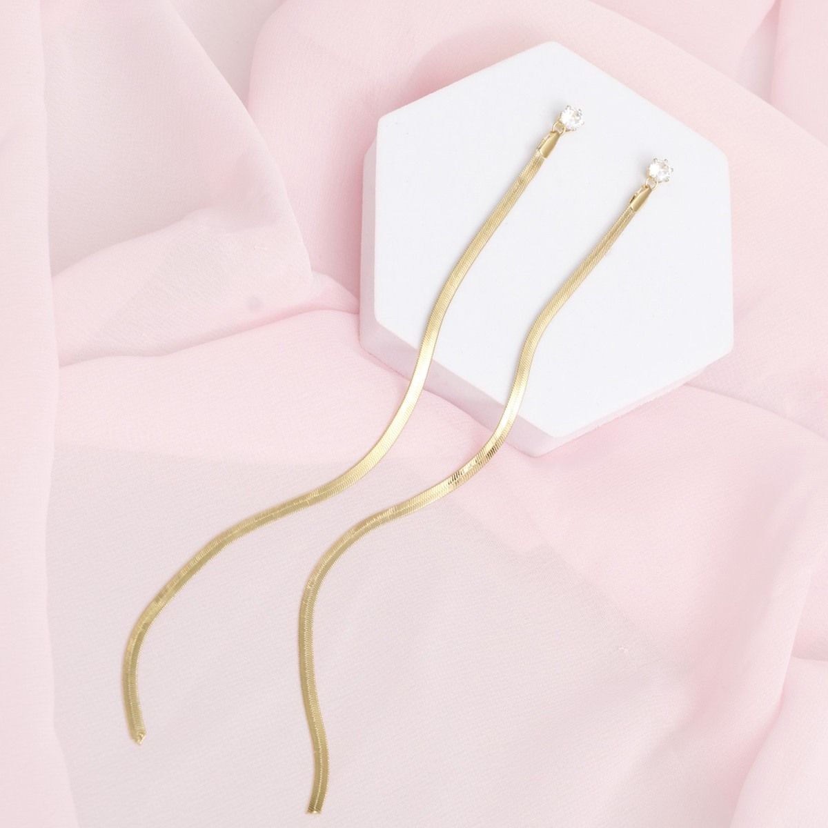 Shoulder Duster Gold Herringbone Chain Earrings