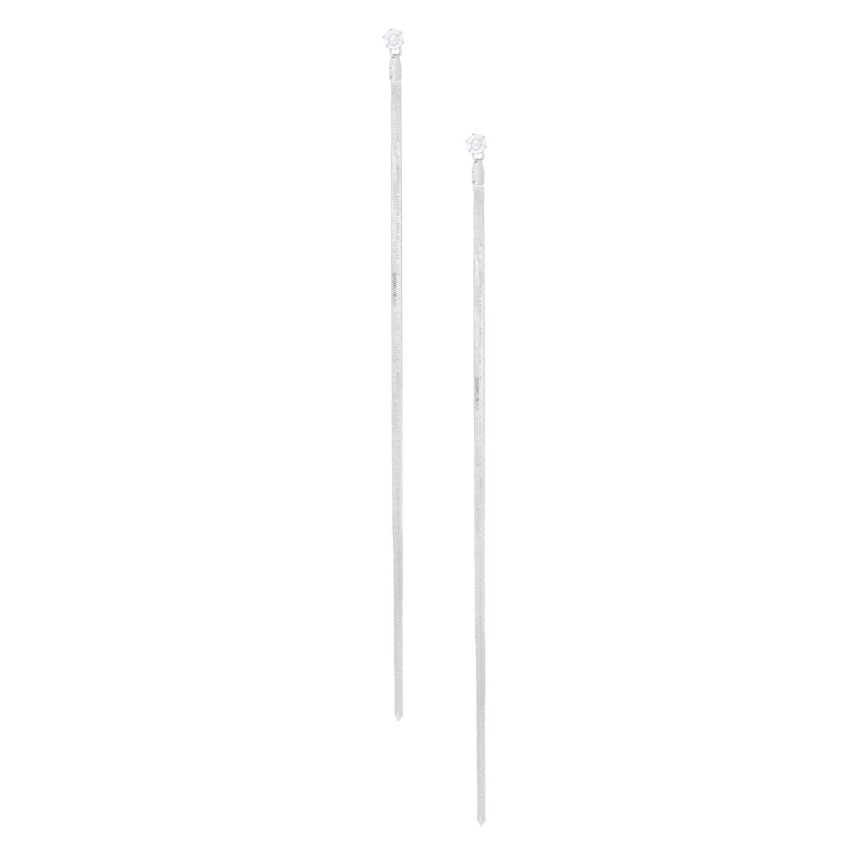 Shoulder Duster Silver Herringbone Chain Earrings