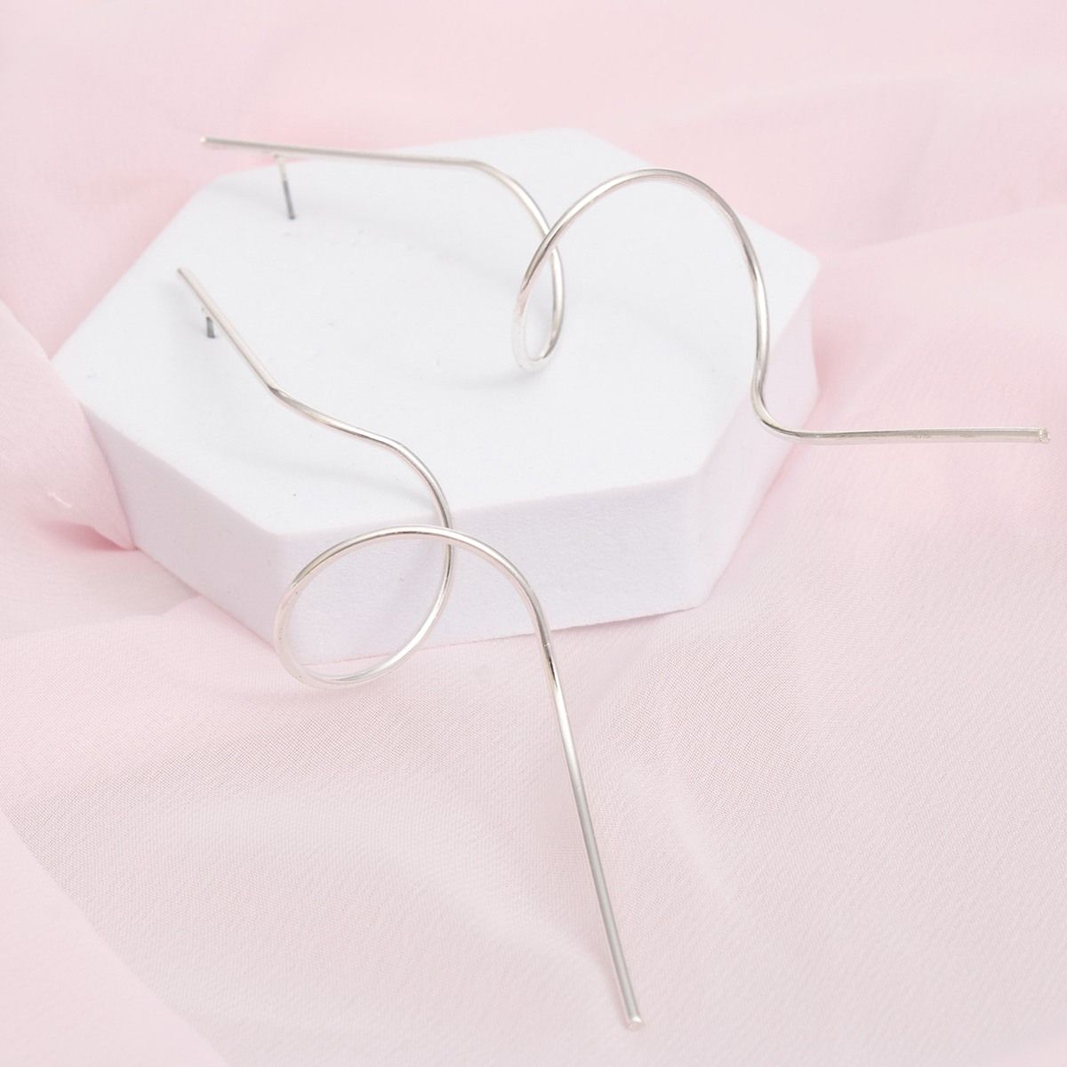 Studs Silver Thin Long Spiral Wire Earrings Women