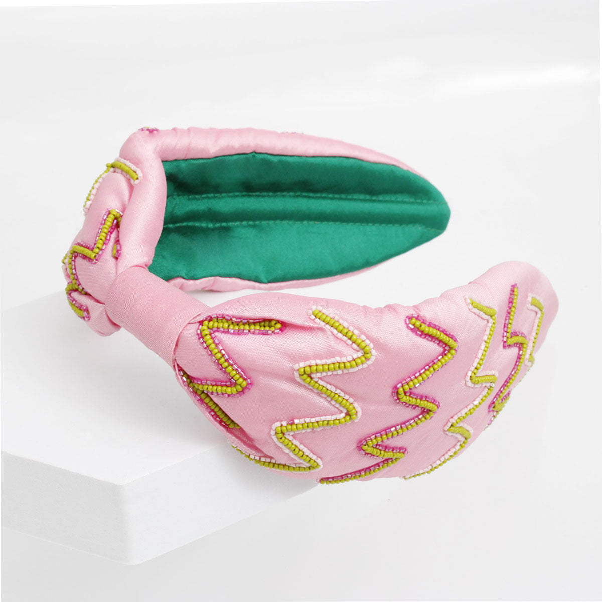 AKA Zig Zag Pink and Green Embroidered Headband