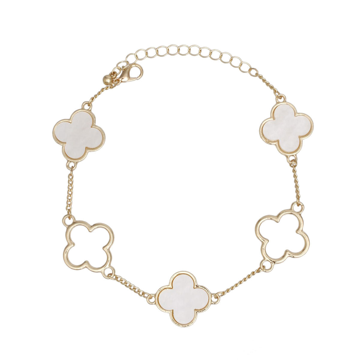 Anklet Gold Cream Quatrefoil 5 Motif Ankle Chain