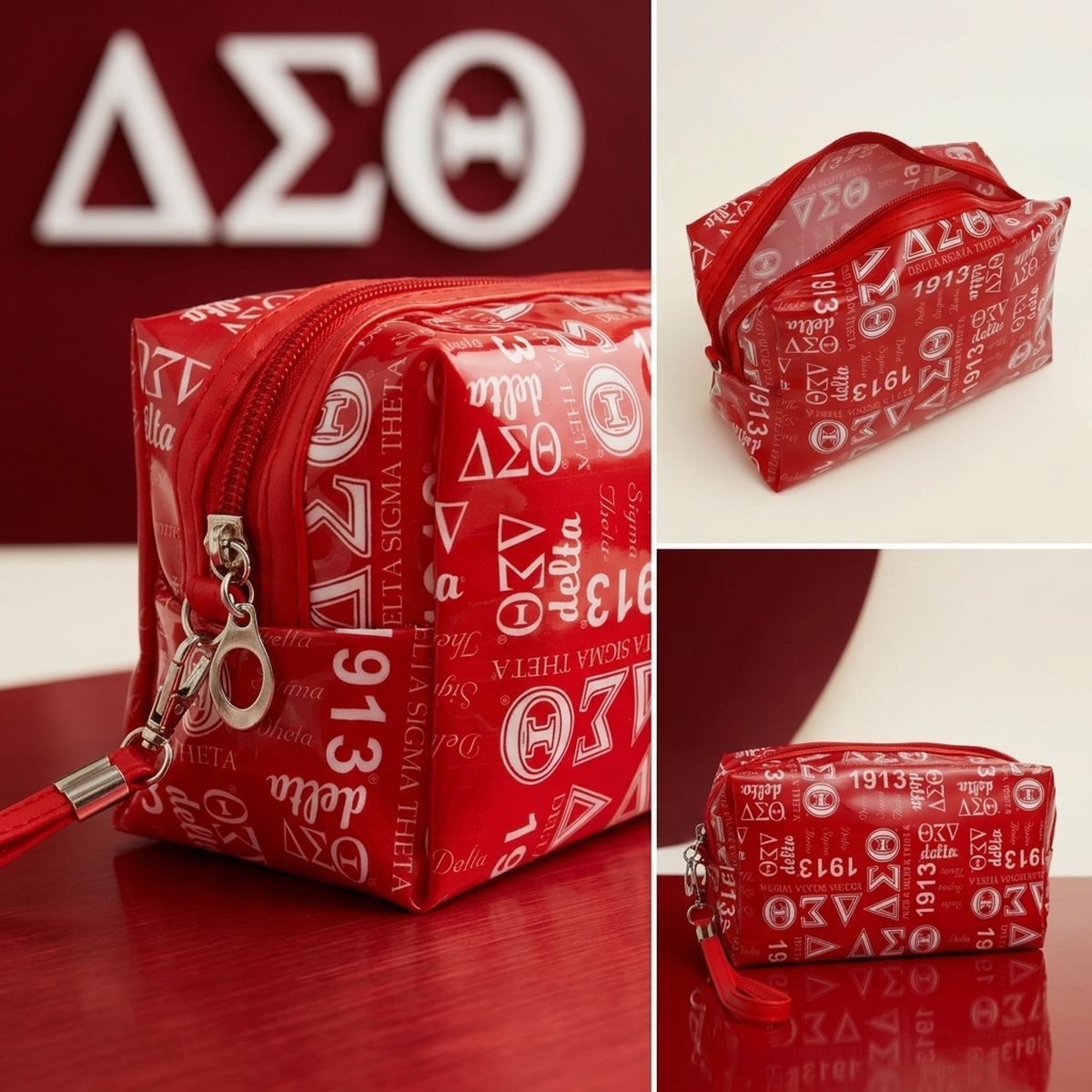 DST Red and White Graphic Print Makeup Pouch