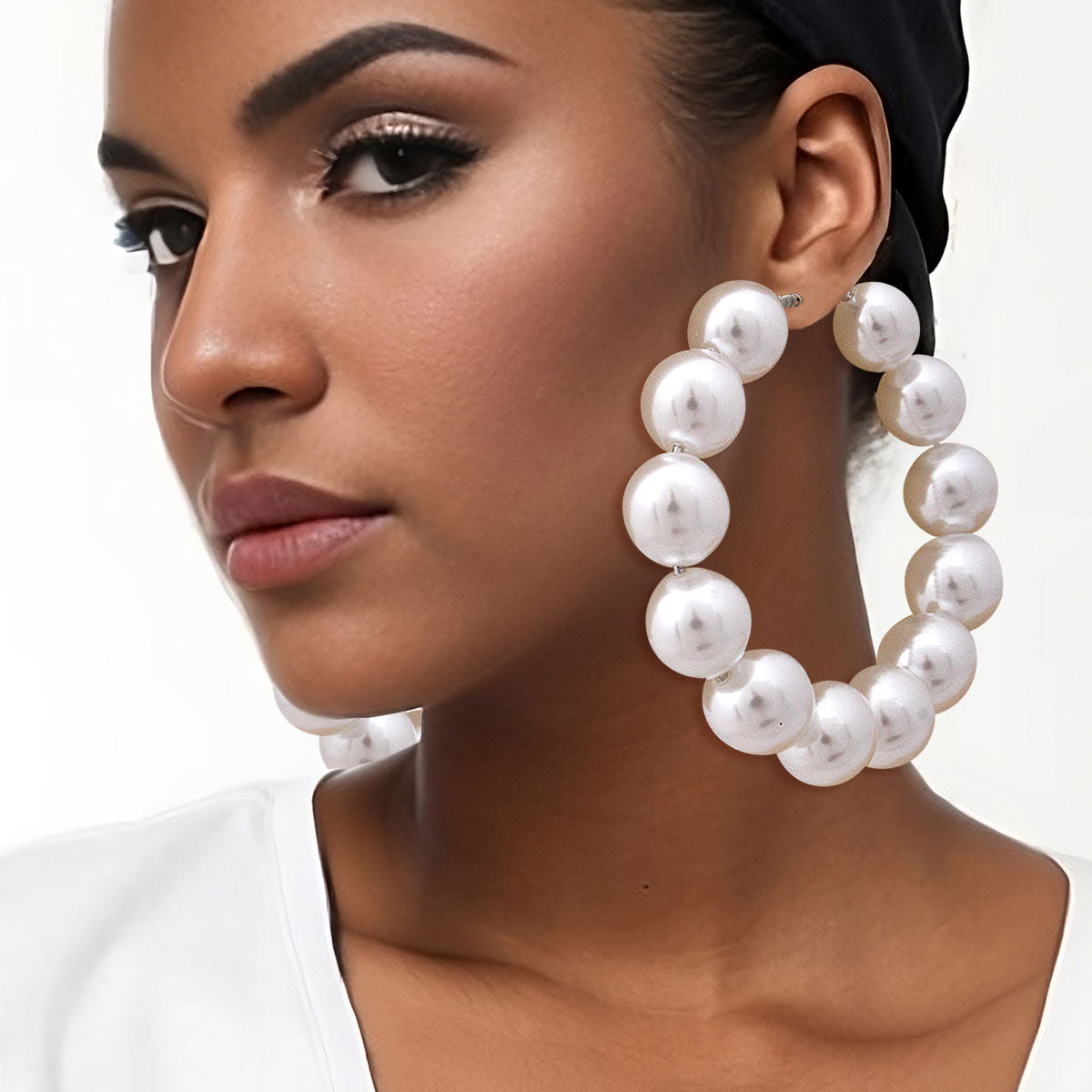 Large White Pearl Hoops