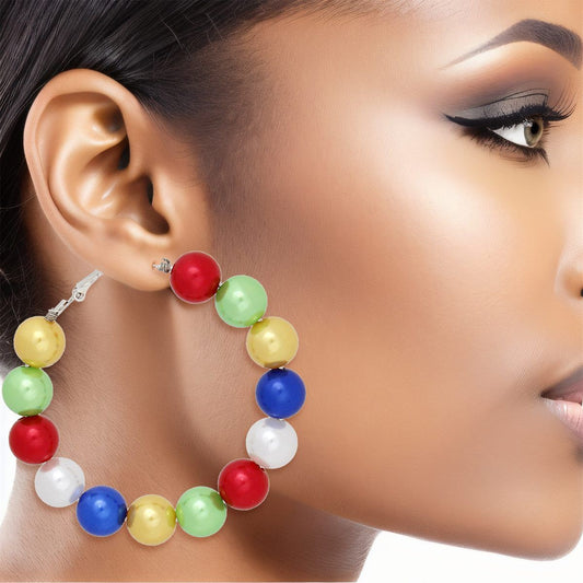 OES Sorority Multicolor 60mm Pearl Hoop Earrings