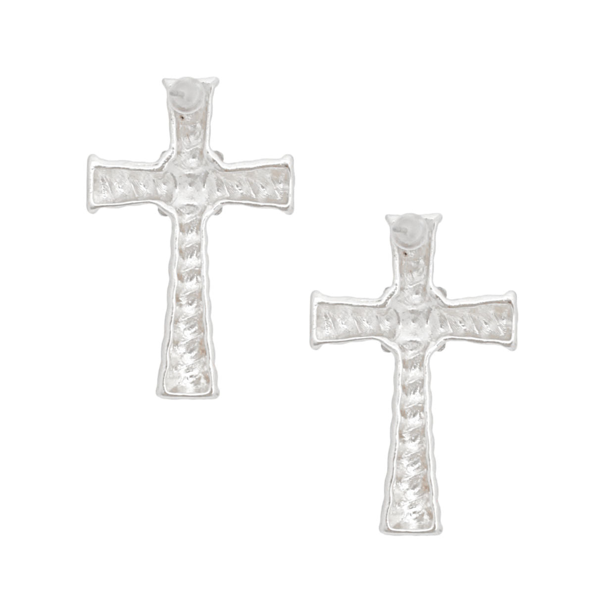 Stud Silver Cross Ridged Texture Earrings Women