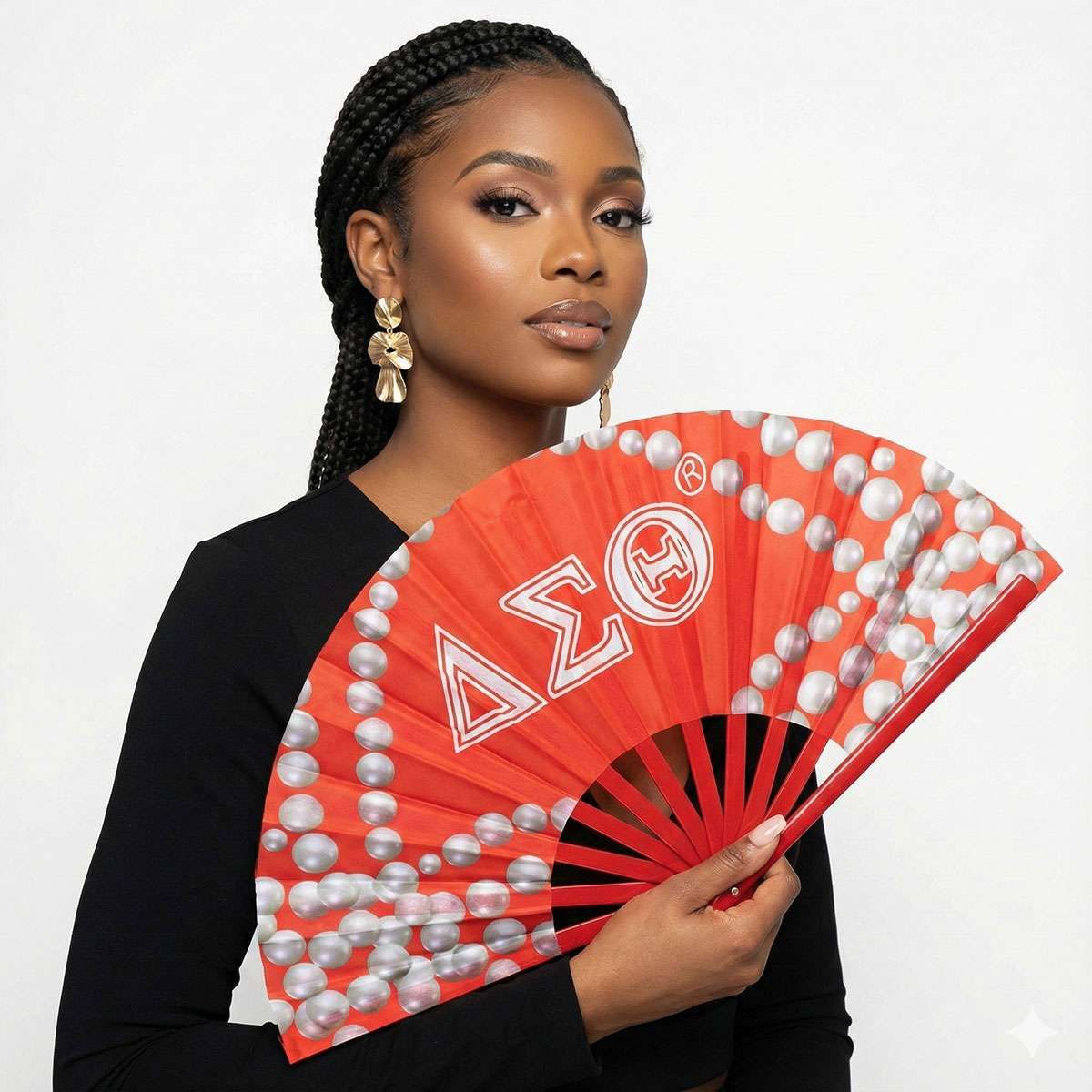 DST Sorority Large Floral Pearl Print Fabric Fan