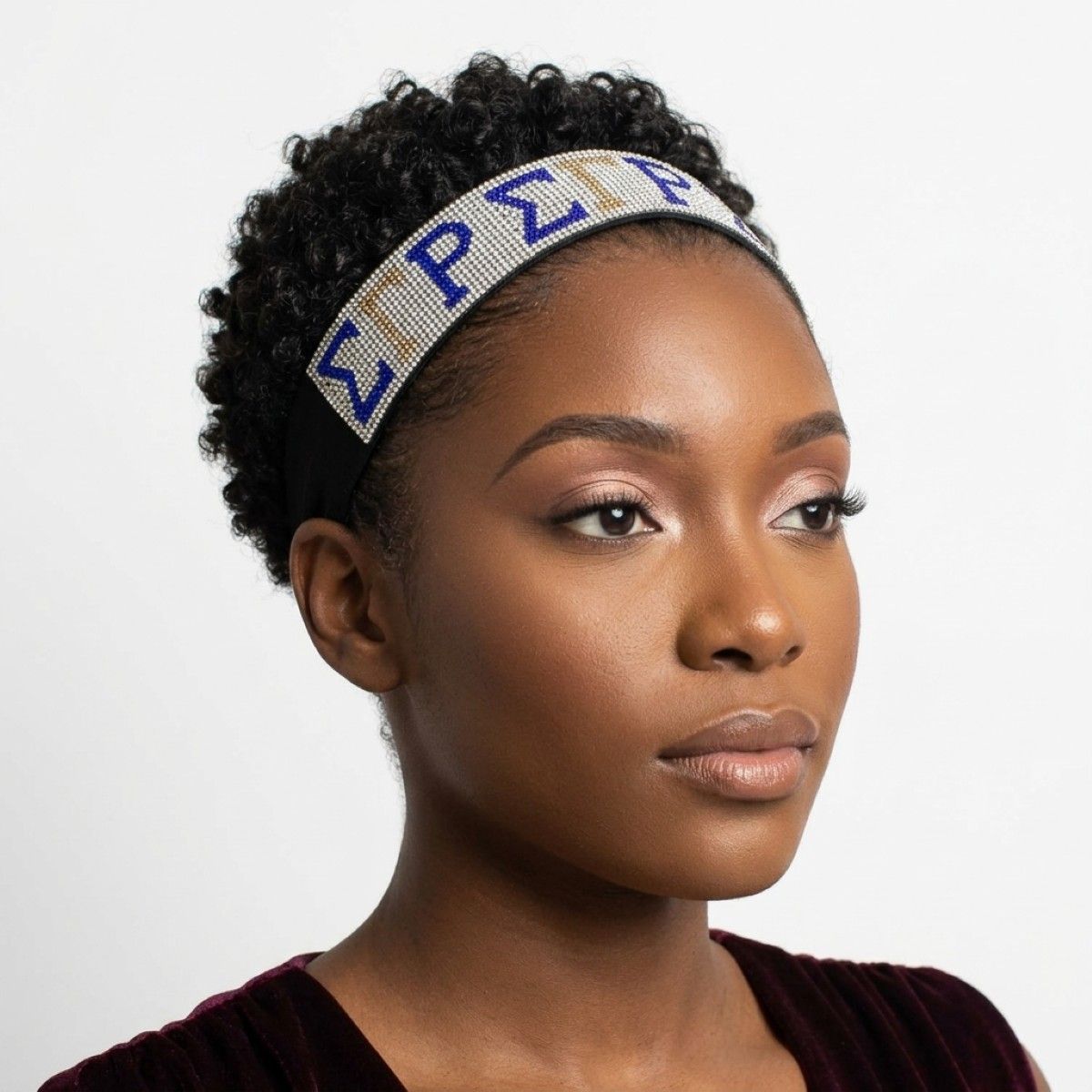SGRHO Blue Gold Rhinestone Black Stretch Headband
