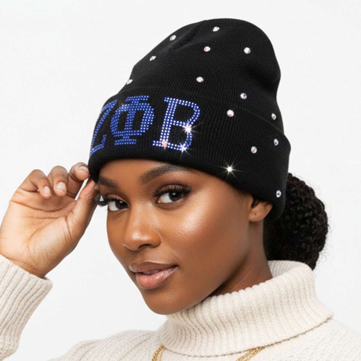 ZPB Sorority Pride Black Bling Winter Beanie Hat