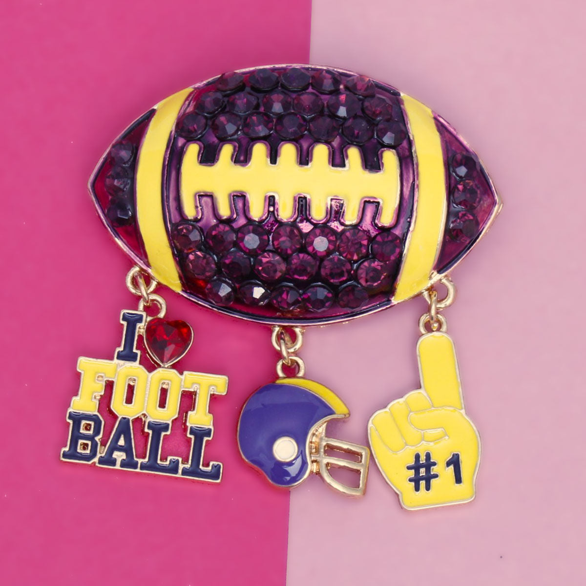 Brooch Football Team Spirit Purple and Yellow Pin