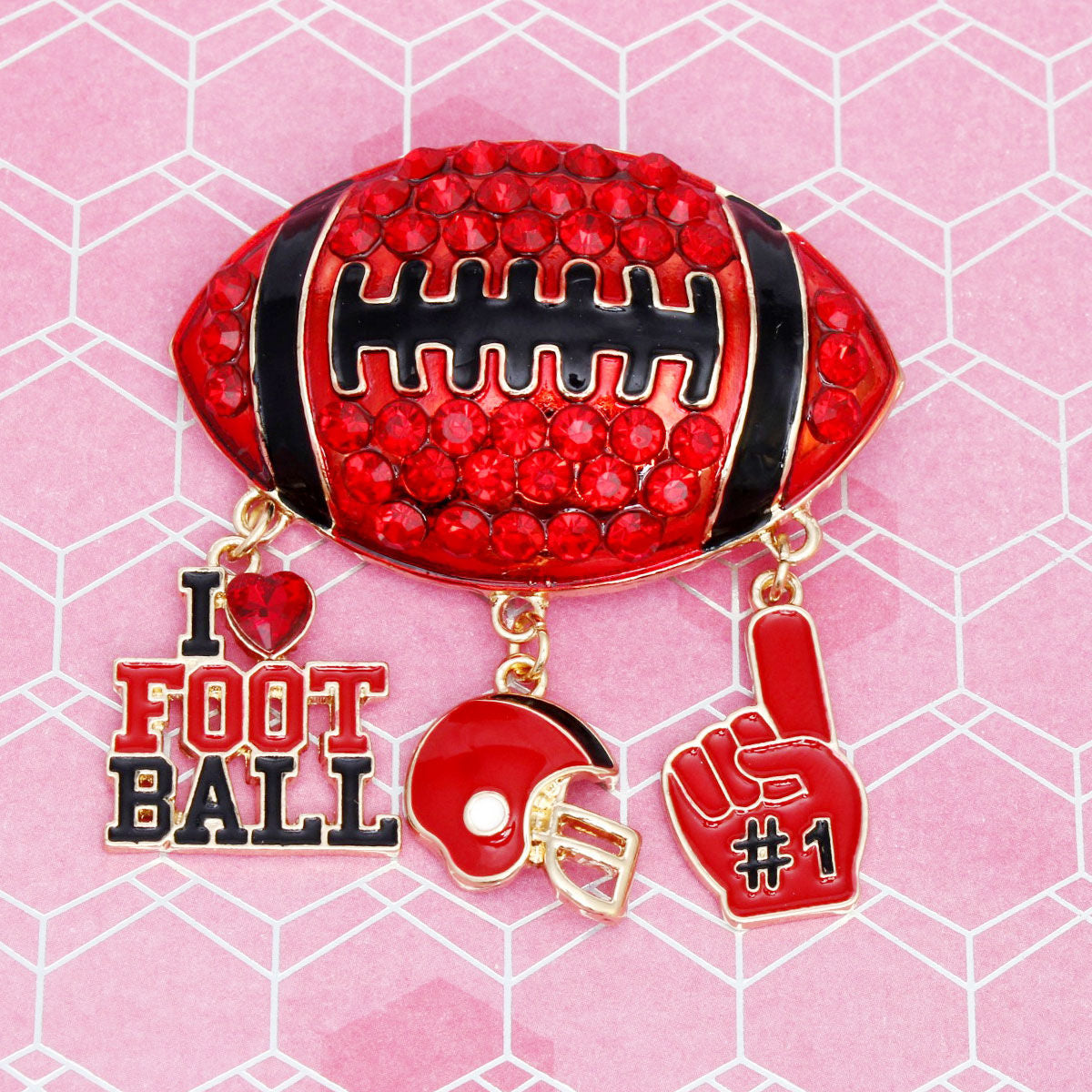 Brooch Football Team Spirit Red and Black Pin