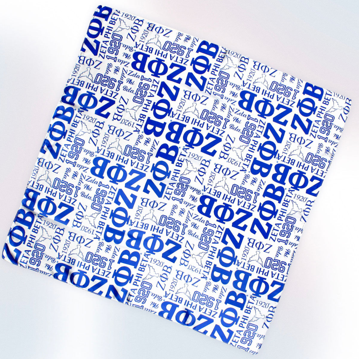 ZPB Sorority Blue and White Silky Square Scarf 70 cm