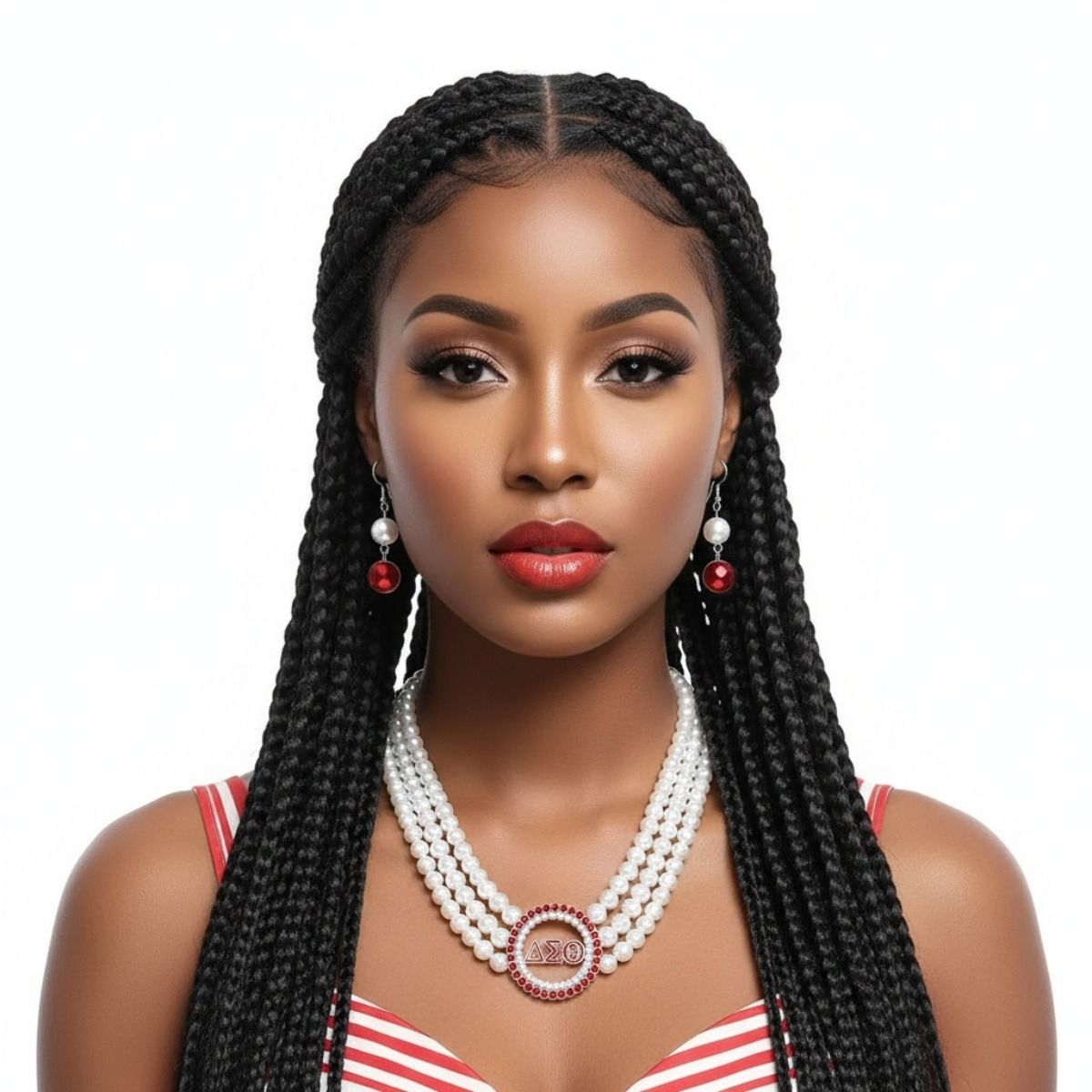 Pearl Necklace Red White Delta Soror Set