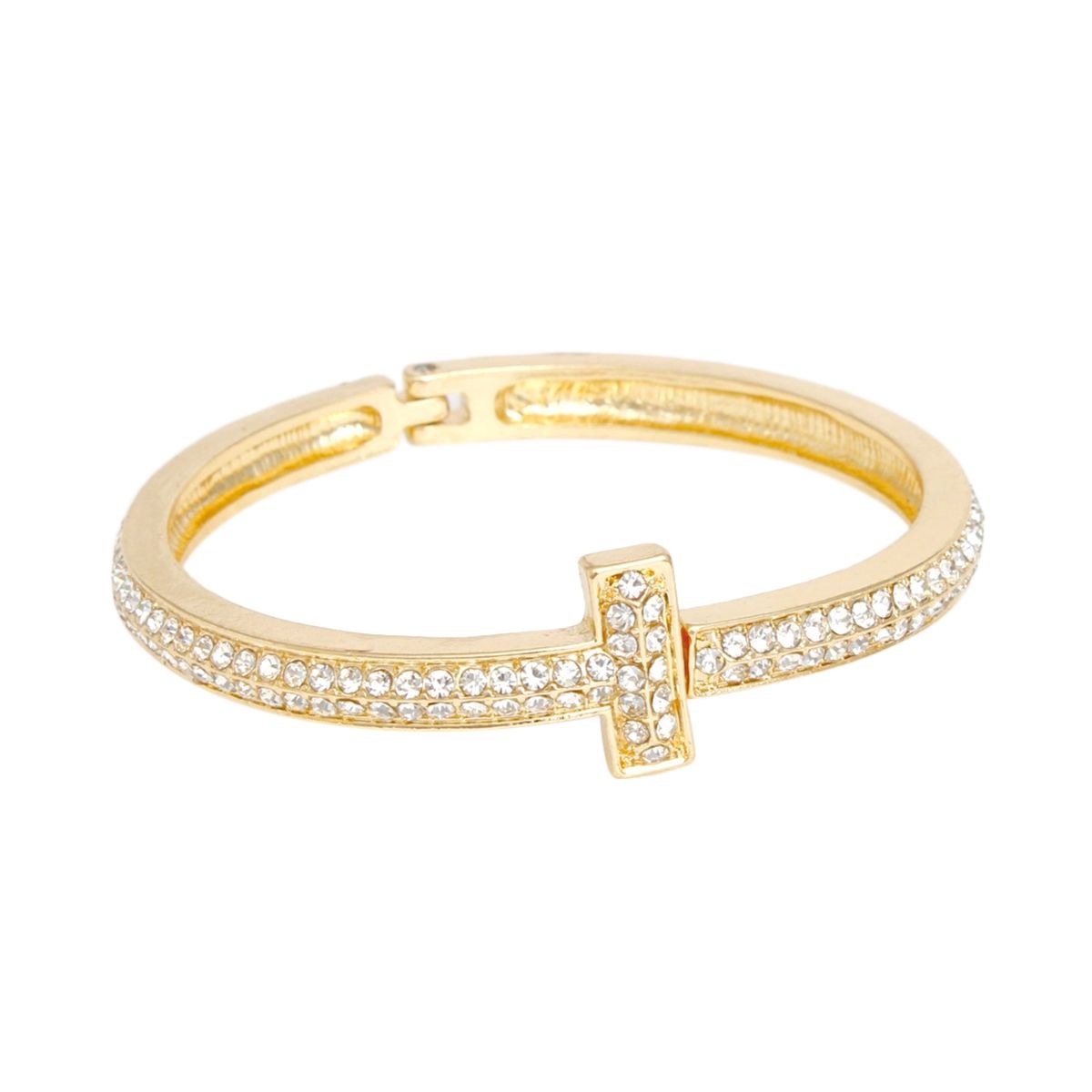 Cuff Gold 2 Row Pave Cross Hinge Bracelet Women