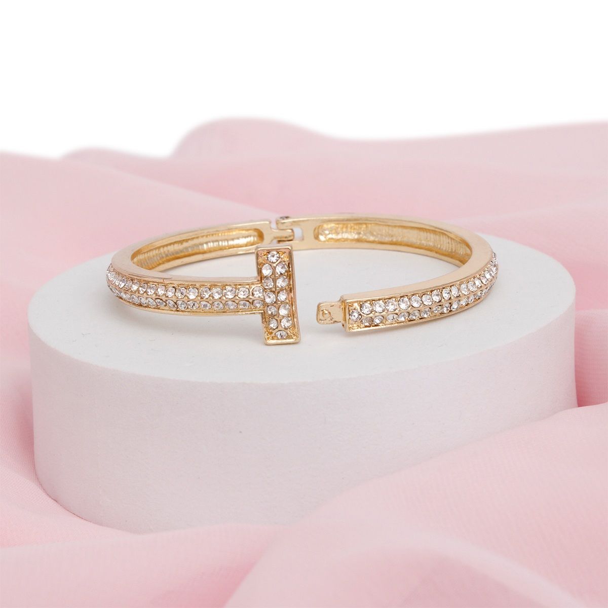 Cuff Gold 2 Row Pave Cross Hinge Bracelet Women