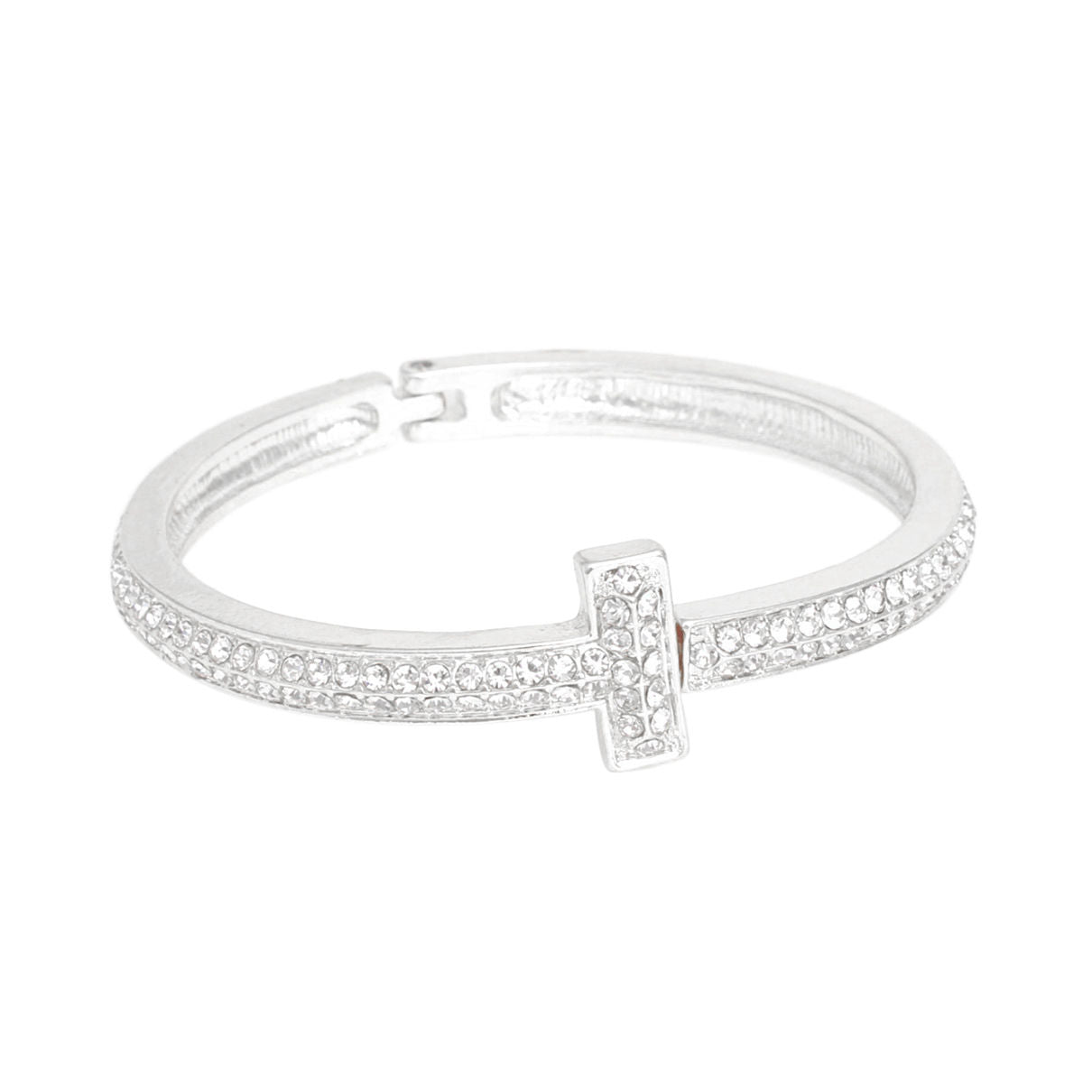Cuff Silver 2 Row Pave Cross Hinge Bracelet Women