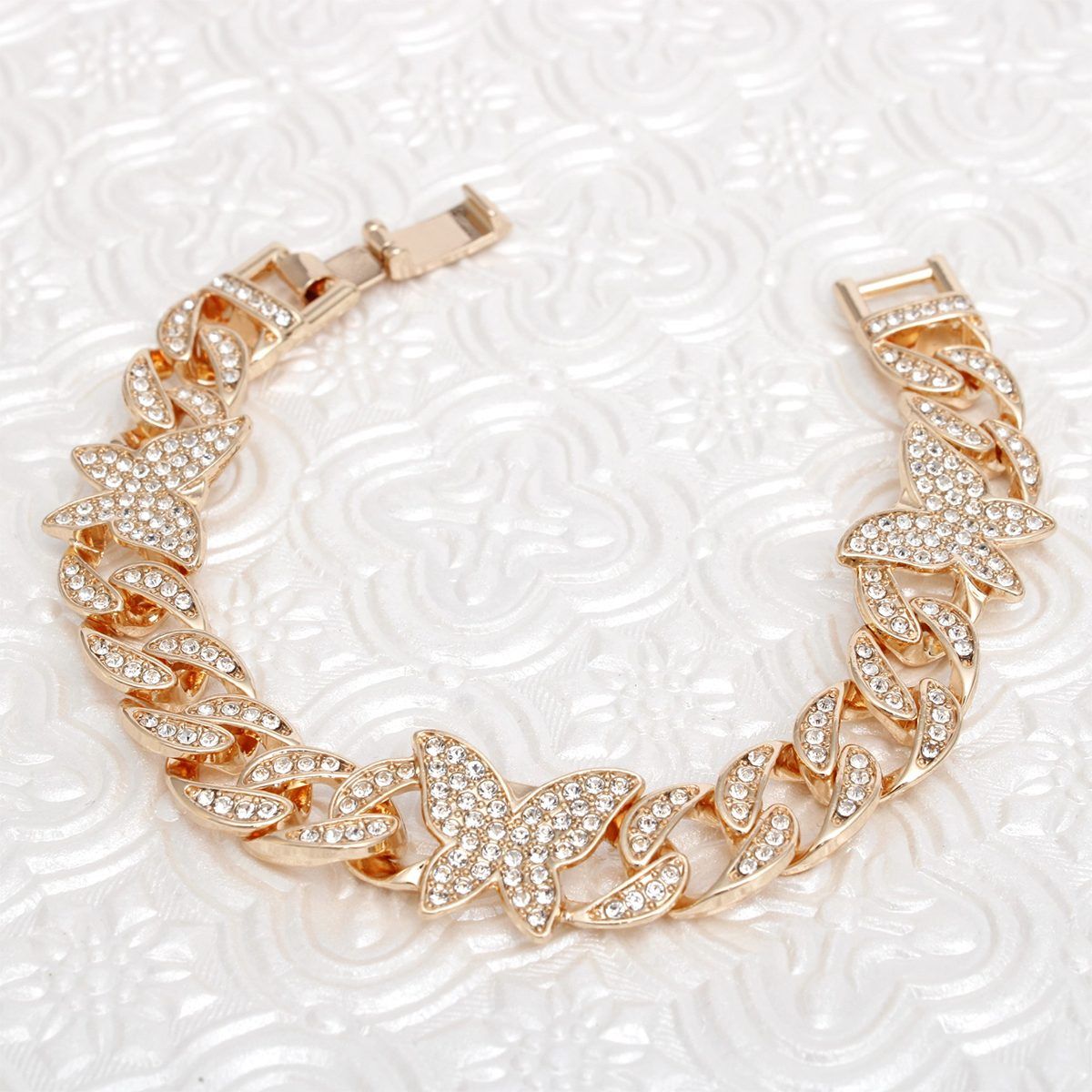 Chain Feminine Flair Iced Gold Butterfly Bracelet