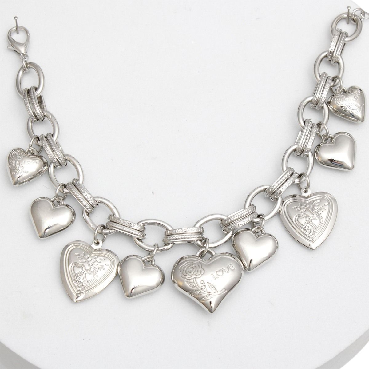 Charm Bracelet Silver Puffy Heart Chain for Women