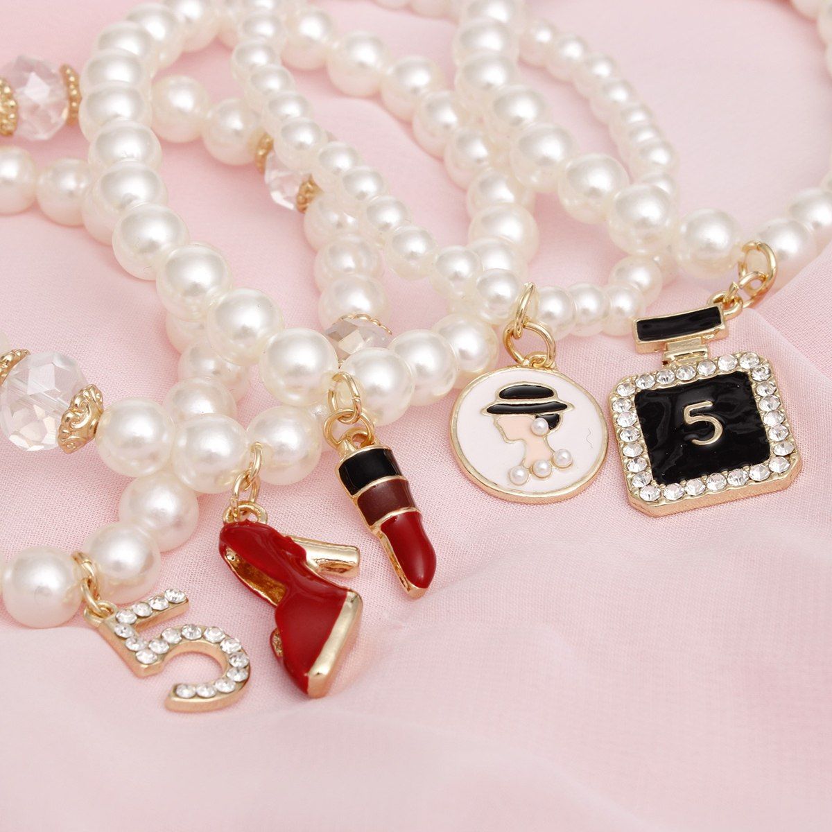 Charm French Perfume Cream Pearl Stretch Bracelets