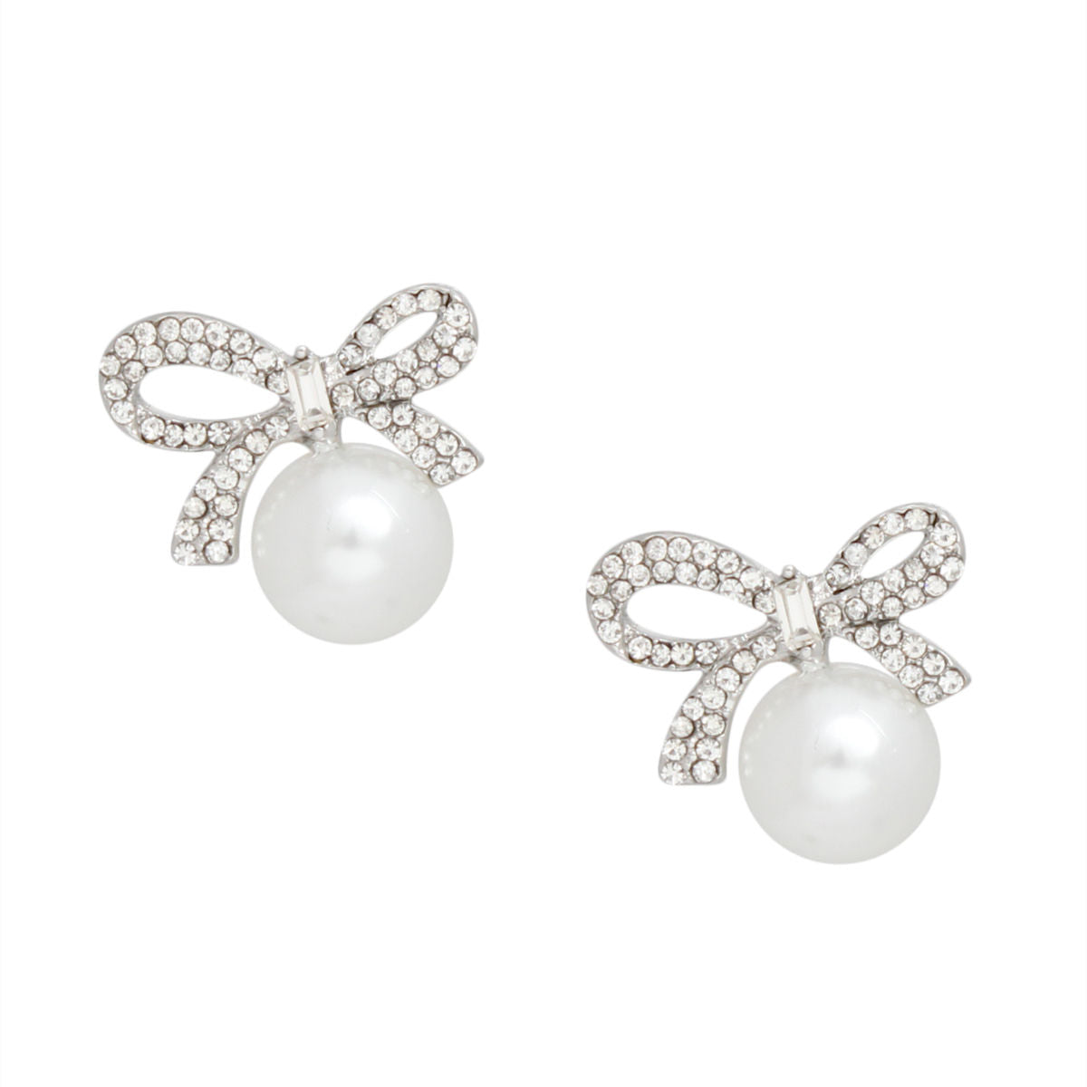 Studs Silver Ribbon Bow White Pearl Earrings Women