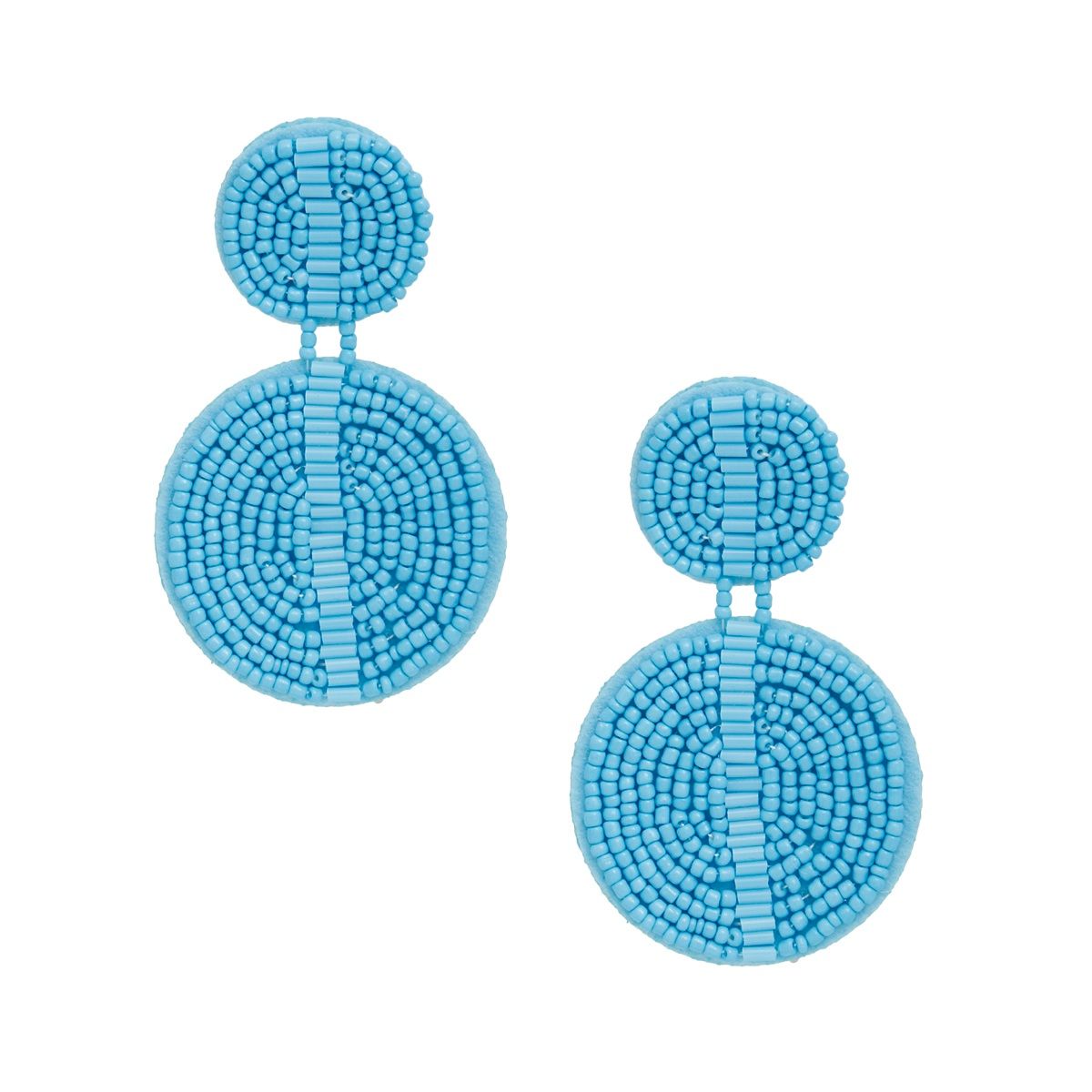 Drop Light Blue Seed Bead and Felt Circle Earrings