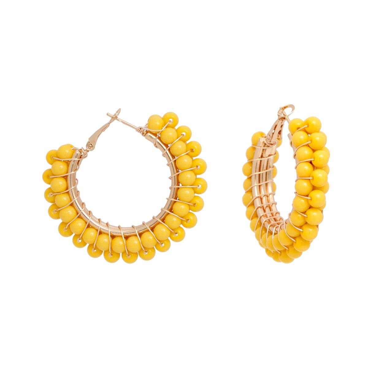 Hoops Yellow Bead Gold Wire Wrapped Earrings Women