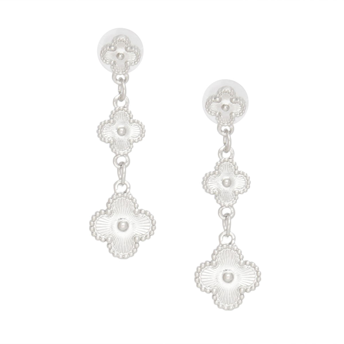 Dangle Silver Graduated Quatrefoil Clover Earrings