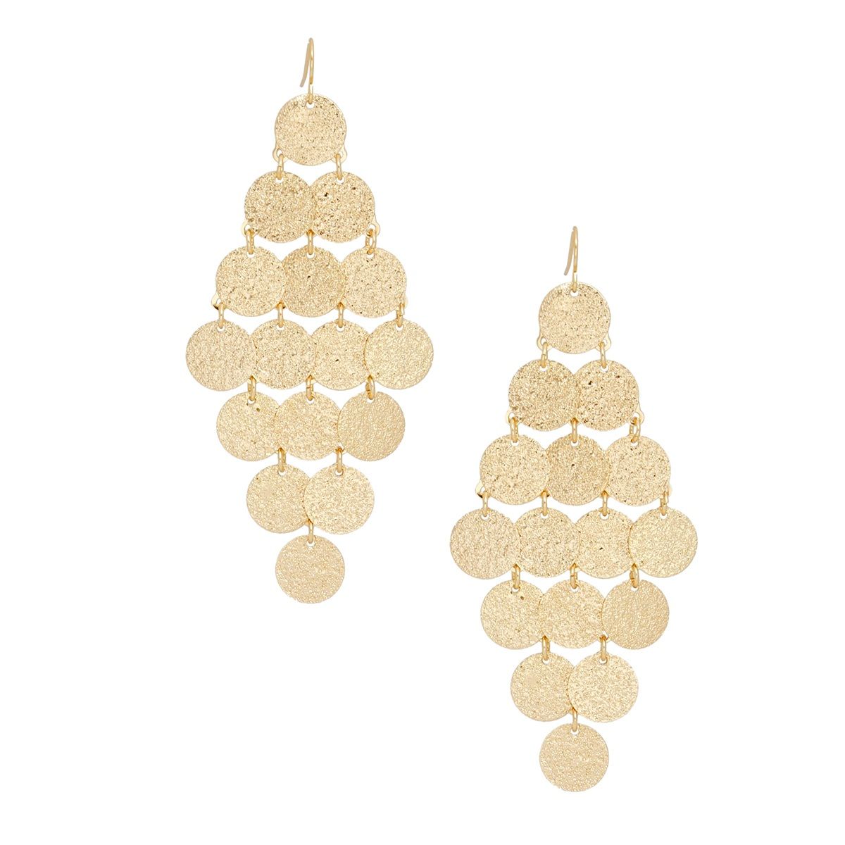 Fish Hook Brushed Gold Coin Dangle Earrings