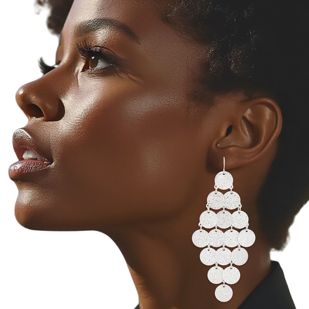 Fish Hook Brushed Silver Coin Dangle Earrings