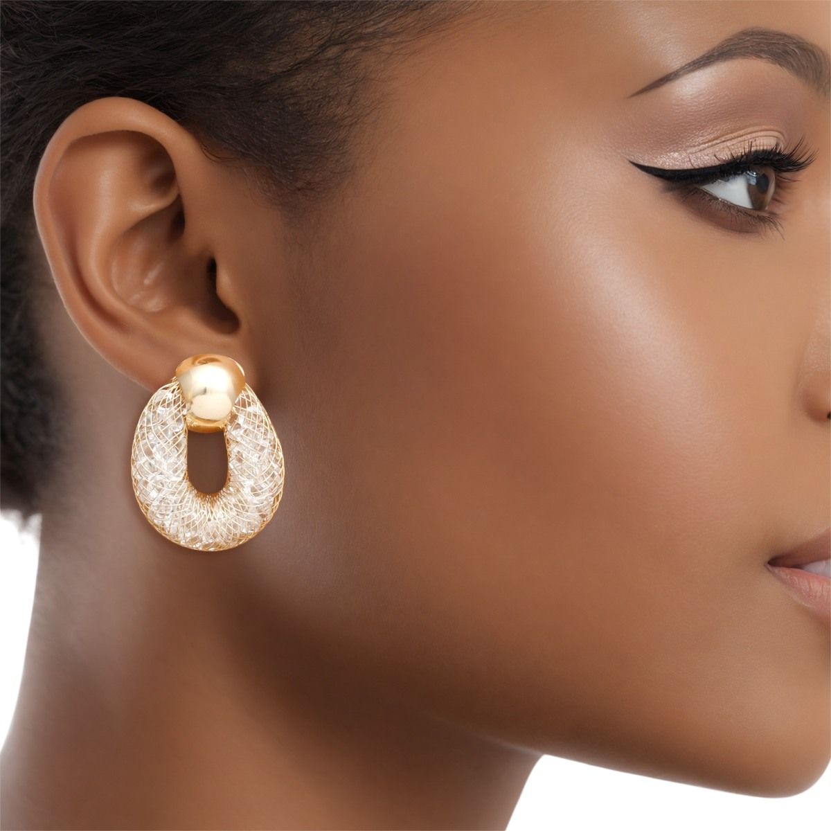 Studs Gold Mesh Rhinestone Earrings for Women