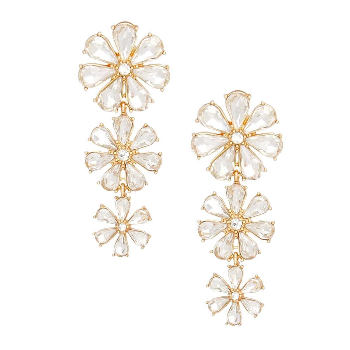 Dangle Crystal Petal Flower Gold Earrings Women
