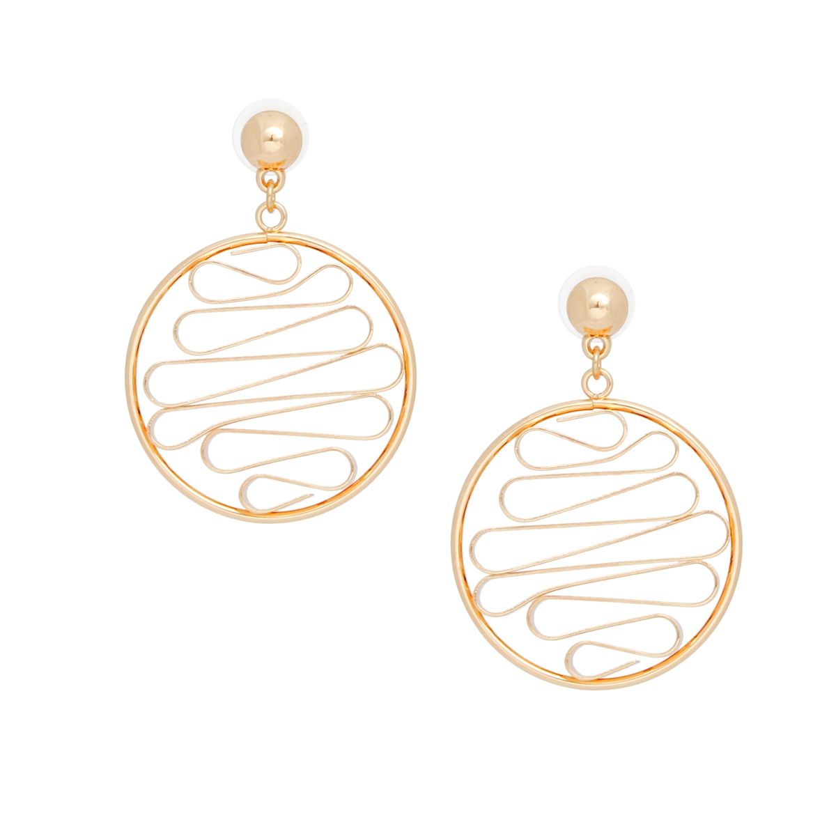 Drop Round Gold Metal Stacked Ribbon Earrings