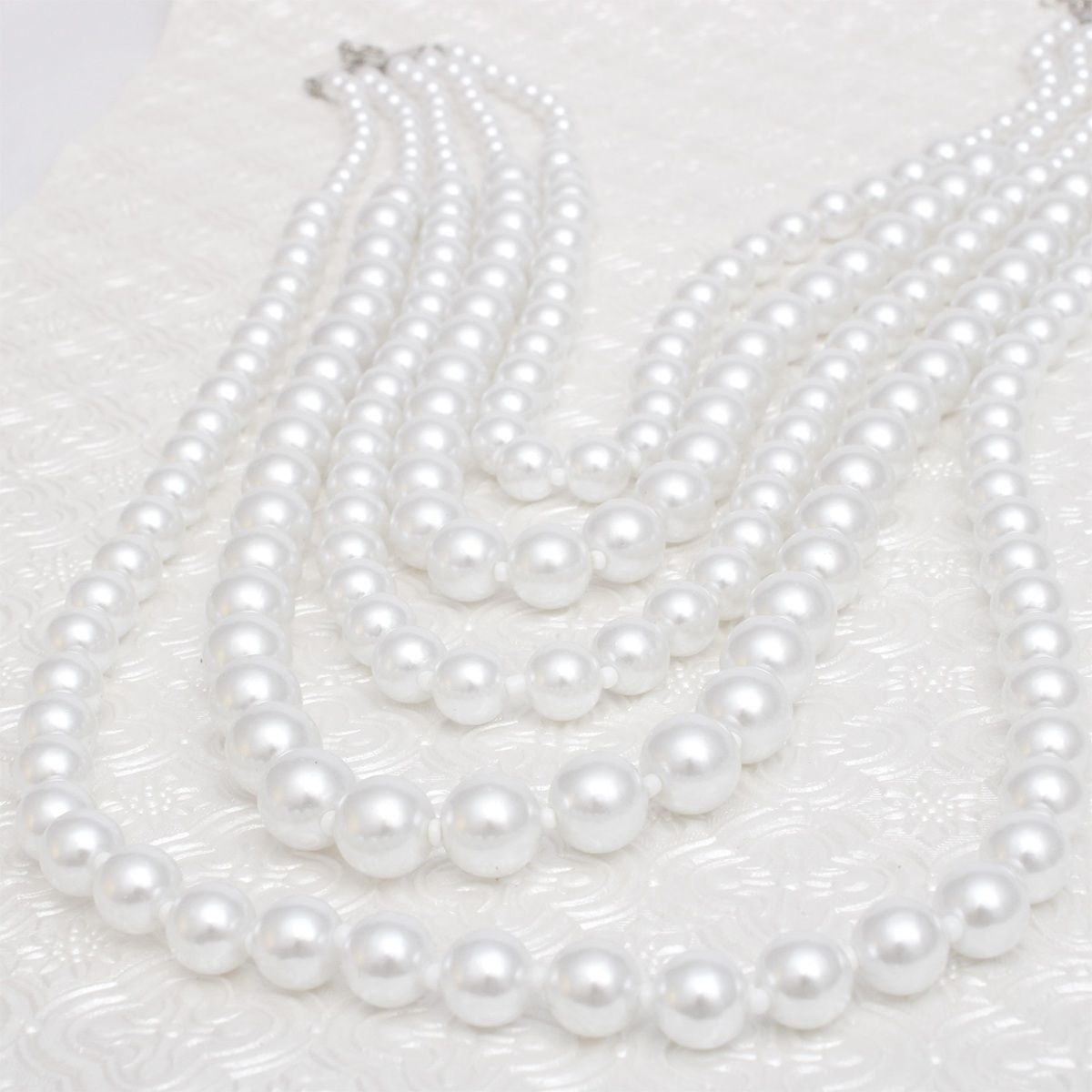 Pearl Long Layered 5 Strand White Necklace Women
