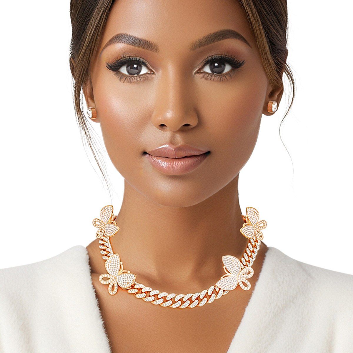 Iced Gold Butterfly Cuban Chain Set