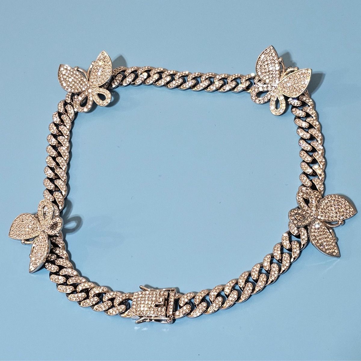 Iced Silver Butterfly Cuban Chain Set